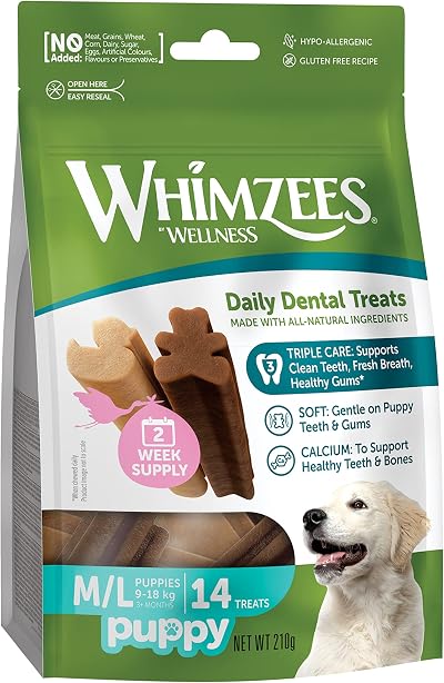 Whimzees Puppy Stix M/L 14 pcs Dog Dental Sticks Grain Free Natural
