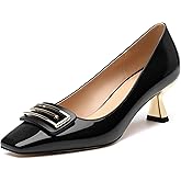 Muikecors Women's Pumps Kitten Heels for Women Square Toe Low Heel Closed Toe Pumps Patent Slip-On High Heels Women's Work Office Wedding Party Shoes 2 Inch
