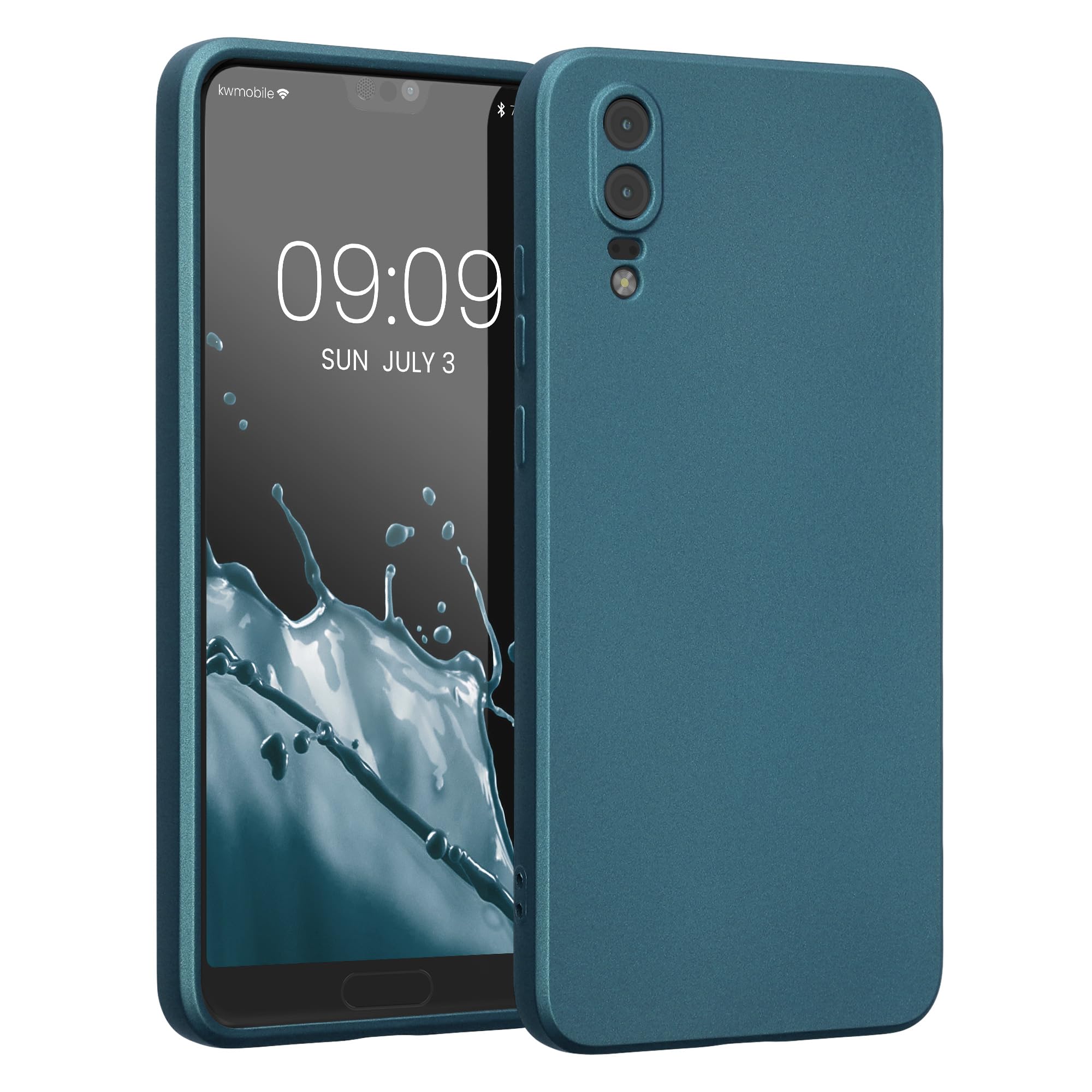 kwmobile Case for Huawei P20 Case - Soft TPU Back Phone Cover - with Metallic Look - Metallic Caribbean Blue