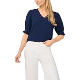 CeCe Women's Ruffle Cuff Elbow Sleeve V-Neck Blouse