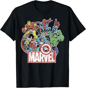 Marvel Avengers Team Retro Comic Vintage Graphic T-Shirt Small