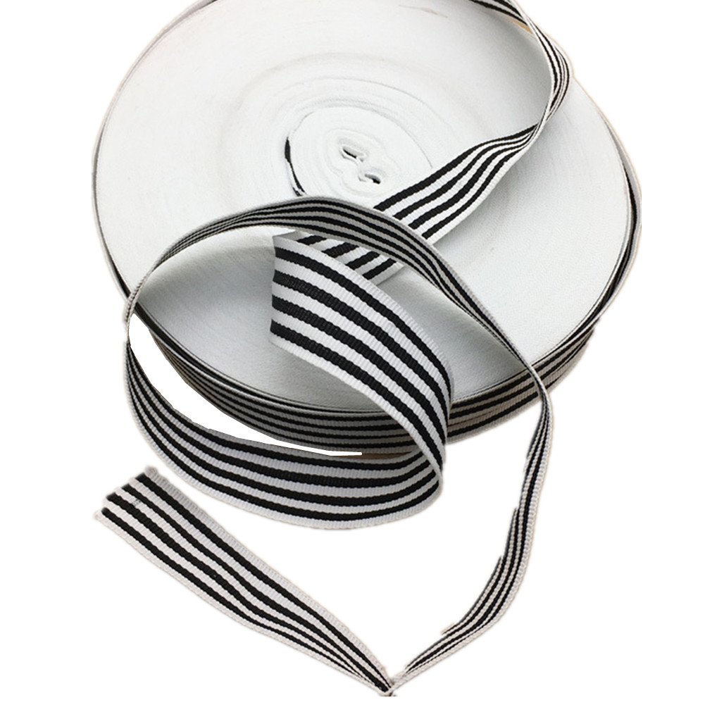 45 Meters Stripe Grosgrain Ribbon Striped Fabric Lace Trimming Patriotic Ribbon Strap Belt Width 2.5cm for Clothing Embellishments Gift Wrapping(5 White 4 Black)