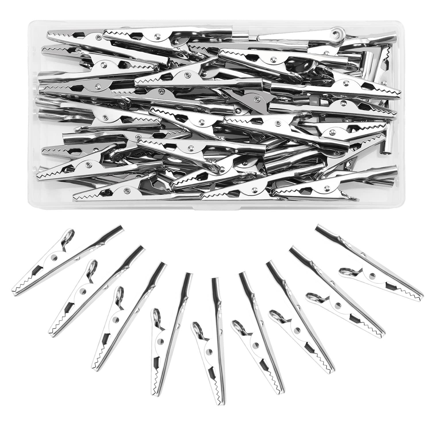 VooGenzek 50 PCS Metal Alligator Clips Electrical Test Clamps, Electrical Test Cable Crocodile Clips, for Laboratory Electric Testing Work, No Cap