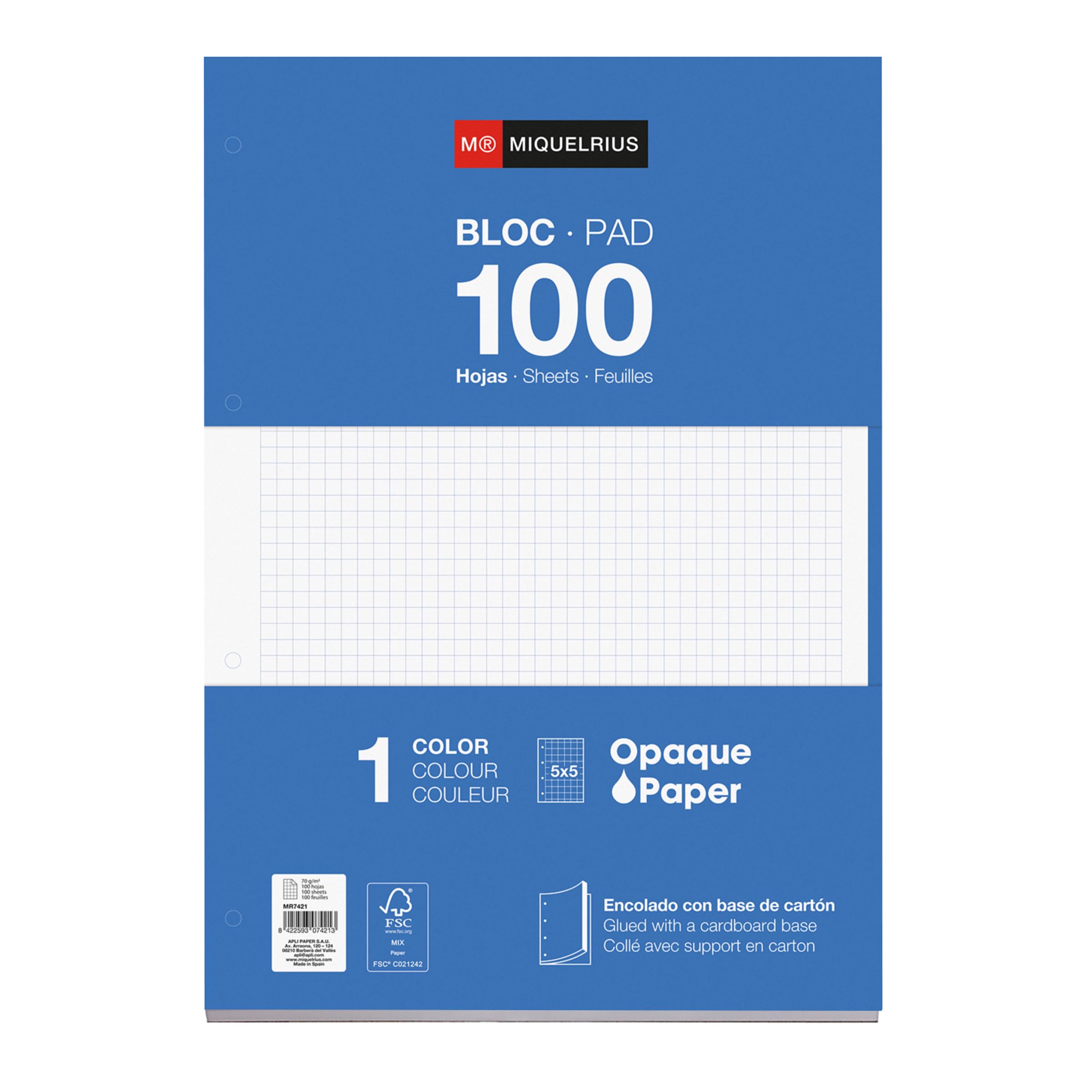 Miquel Rius 422049 - Blue gridded 5x5 notepad 100 sheets