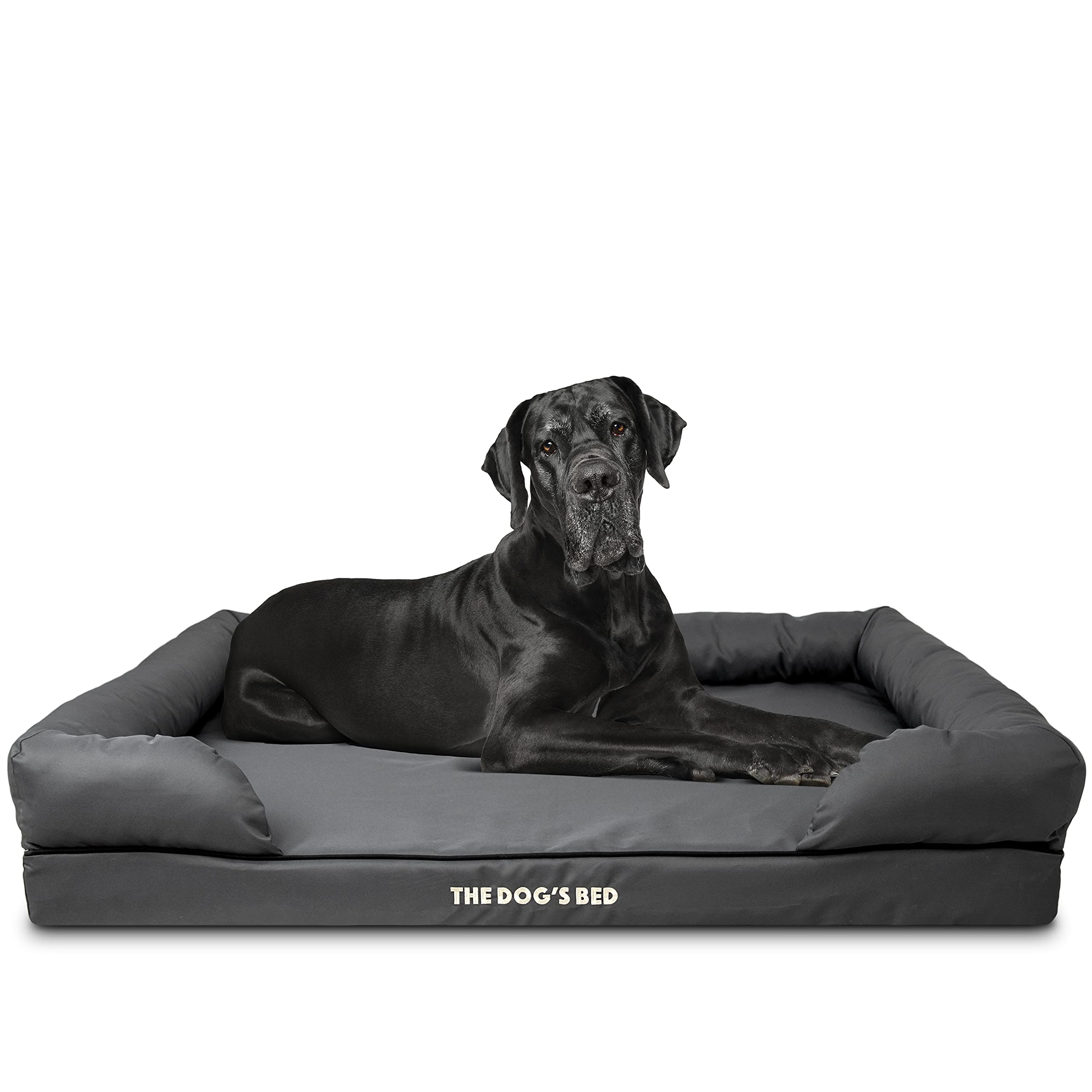 The Dog’s Bed – Orthopaedic Memory Foam Bolster Bed, Grey with Black Trim, XXL