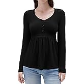 SUUKSESS Womens Babydoll Tops Cute Peplum Tops Ribbed Long Sleeve Henley Shirts Going Out Flowy Outfits