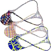 Men Sexy Thong Contour Pouch G-String Underwear Minimal Coverage T-back | Quick-Dry Printed Swim Fabric, Smooth, Stretchy &amp; Soft, Can Be Used As Swimwear.Up to 400 Flower Patterns For Choose.