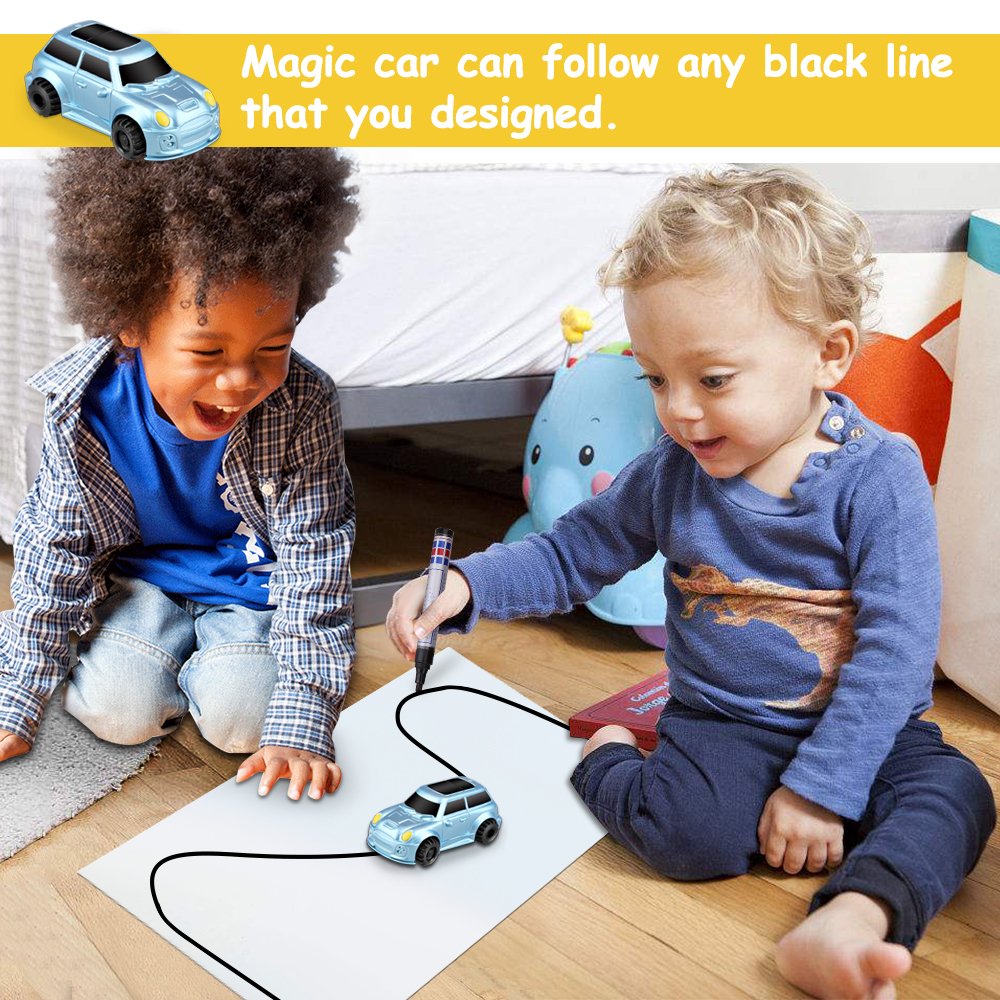 HUIBUDCH Magic Inductive Car Toy Magic Mini Car [Follows Black Line] for Kids (Blue Jeep)