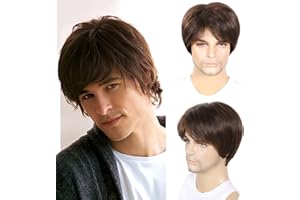TOPHR Short Mens Wig Brown 6 Inch Heat Resistant Synthetic Straight Men Wigs for Daily Costumes or Halloween Wear