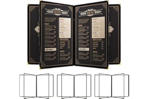 DEEXYMBIUS 4 Pack Menu Covers 8.5 x 11 Inch Menu Holders 4 Page 8 View Restaurant Menu Covers Fits A4 Size Paper Menu Book Menu Sleeves for Restaurant, Kitchen, Drink