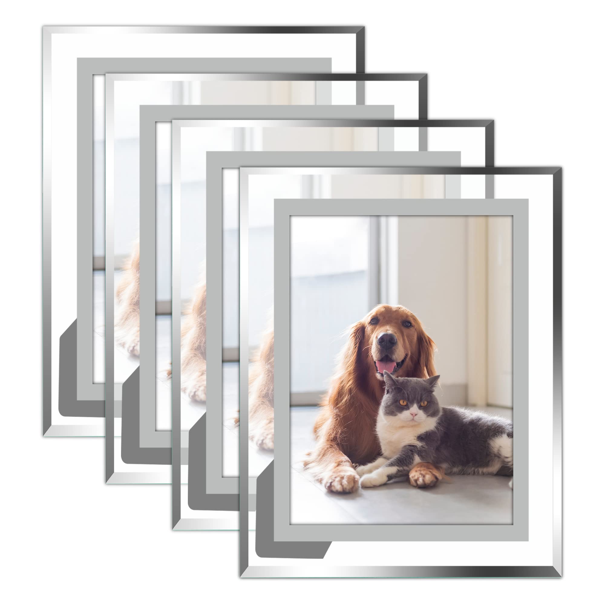 Vienrose 5x7 Picture Frame Set of 4, Clear Glass Photo Frames with Silver Edge, Horizontal or Vertical Display for Tabletop, Desk, Home, Office Decoration