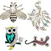 Lecqizu 4 Pcs Vintage Crystal Brooch Set for Women – Elegant Rhinestone Pins for Coats, Dresses, Scarves – Retro Brooch Jewelry for Girls & Women
