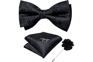 DiBanGu 4Pcs Paisley Bow ties for Men Silk Bow Ties Set with Poclet Square Lapel Pin Cufflinks