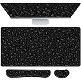 Deokke 3Pcs Large Gaming Mouse Pad Desk Mat,Keyboard Mouse Wrist Rest Support Set,Extended Laptop Mouse Pad Memory Foam Non-Slip Base for Gamer Home Office(31.5x15.7in)-Black Leopard Cheetah