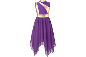 YOOJOO Girls Liturgical Praise Dance Tunic Tank Pullover Metallic Patchwork Sleeveless Asymmetrical Hem Lyrical Dance