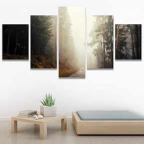 SIGNWIN 5 Panel Canvas Wall Art Green Forest...
