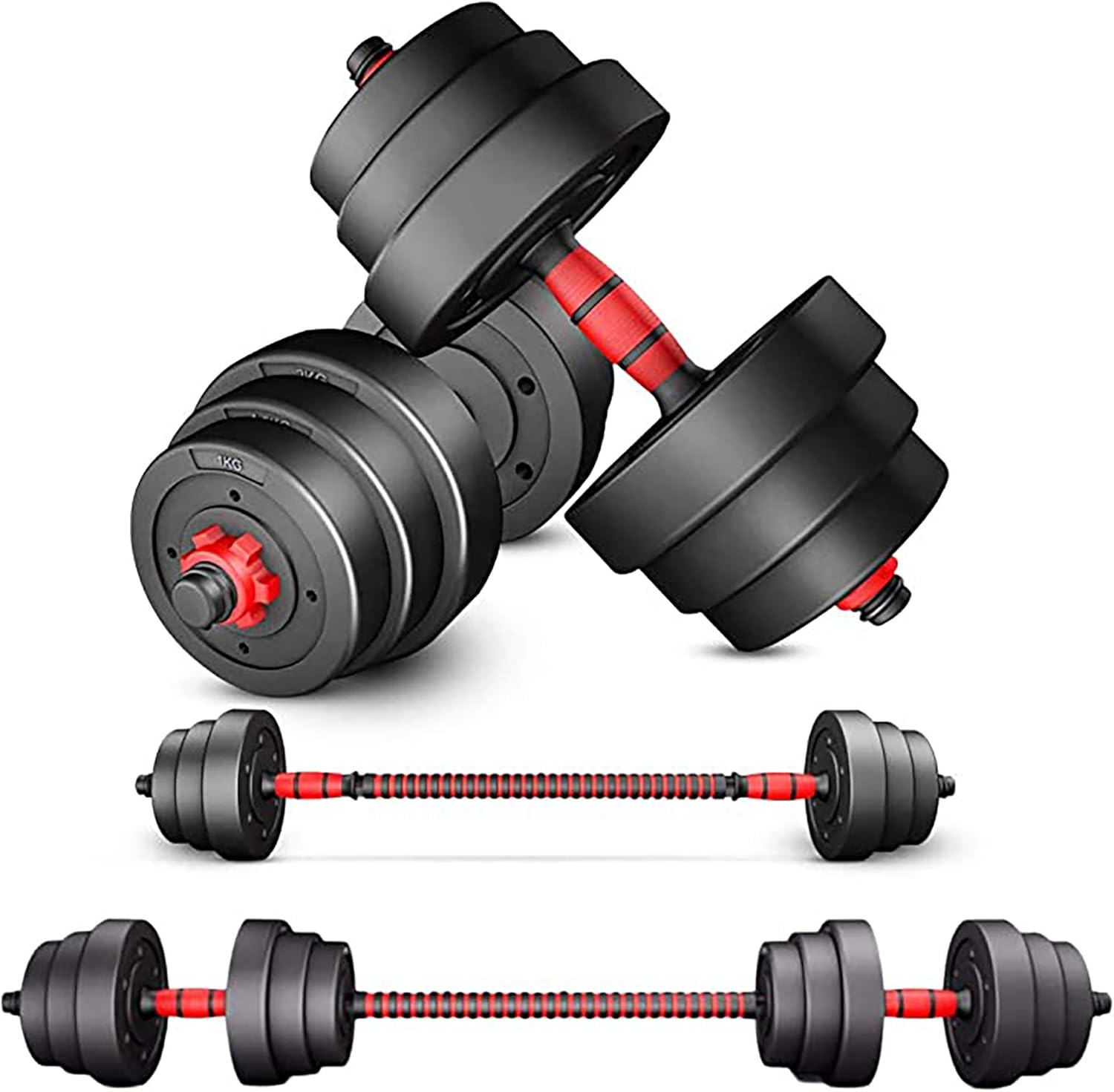 H&N Fashion Adjustable Dumbbells Set 44lbs (2x22 lbs) Barbell for Home Fitness Weight Set Gym Workout Exercise Training with Connecting Rod