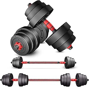 H&N Fashion Adjustable Dumbbells Set 44lbs (2x22 lbs) Barbell for Home Fitness Weight Set Gym Workout Exercise Training with Connecting Rod