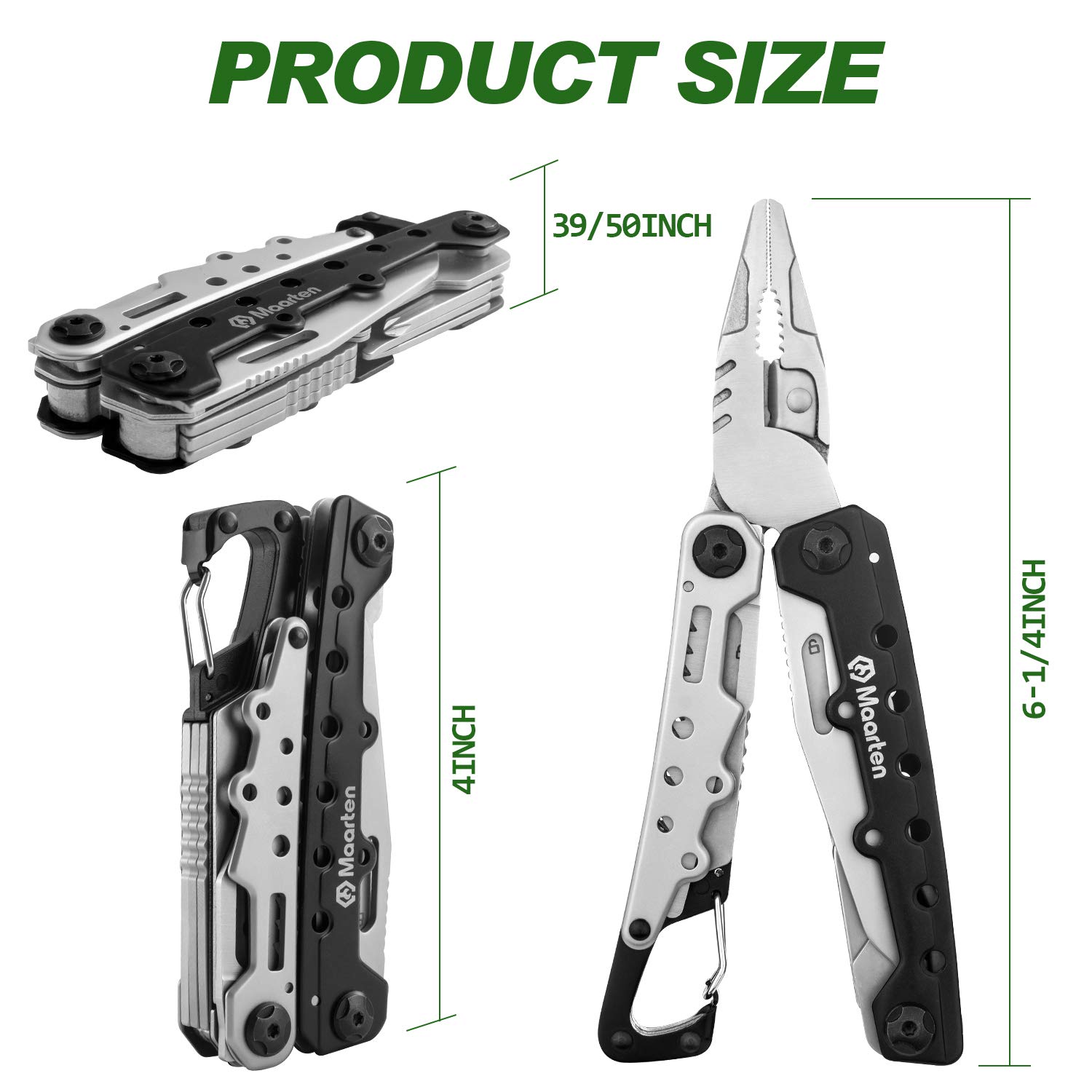 Maarten Multifunktionszange, 11 in 1 Kleines Karabiner Multitool Werkzeug, Faltbares Edelstahl Multifunktionswerkzeug mit Sicherheitsschloss und Nylonscheide, Geschenke für Männer Weihnachtsgeschenke 6