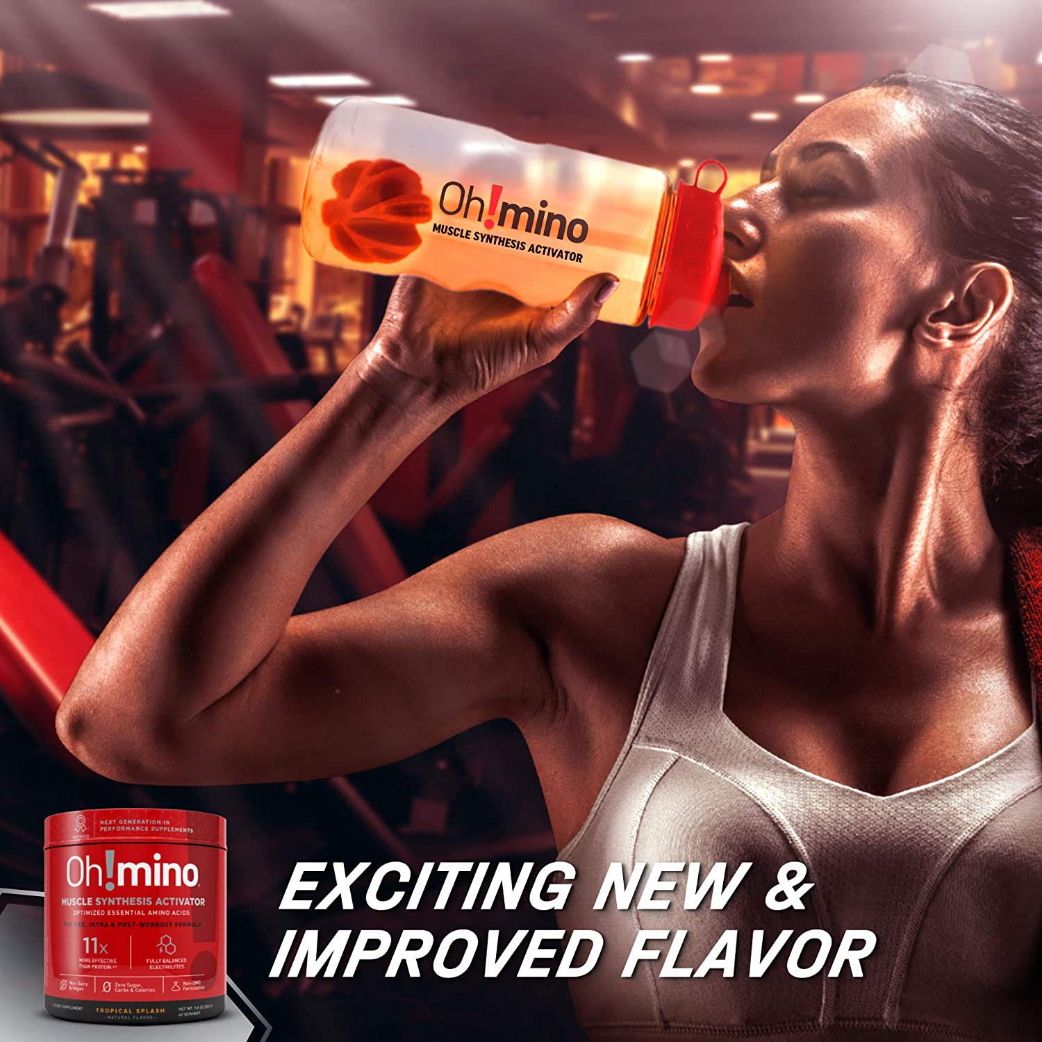 Oh!mino Essential Amino Acids Supplement. Tropical Splash, Cafeeinated Powder. All 9 EAAs, BCAAs and The Perfect Amino for Workouts, Amino Energy, and to Build Muscle, and Recover Faster.