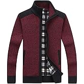 Yeokou Men's Casual Slim Full Zip Thick Knitted Cardigan Sweaters with Pockets