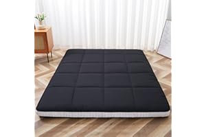 Meulbaty Full Size Futon Mattress - Extra Thick Foldable Japanese Floor Mattress - Memory Foam Sleeping Pad for Adults - Tatami Mat Suitable for Camping & Guest - Black(80" L x 54" W x 4" Th)