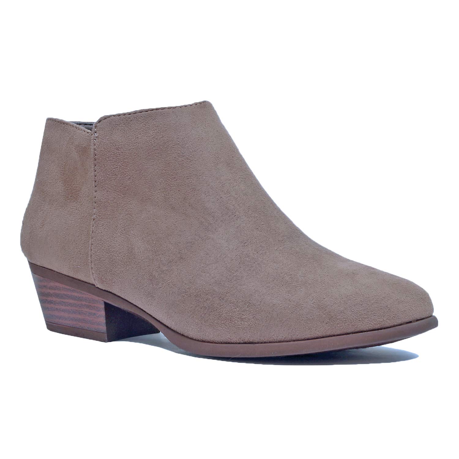 Guilty Heart - Women's Comfortable Chunky Stack Closed Toe Boots - Low Heel Ankle Bootie (8.5 M US, 01-Taupe-Suede)