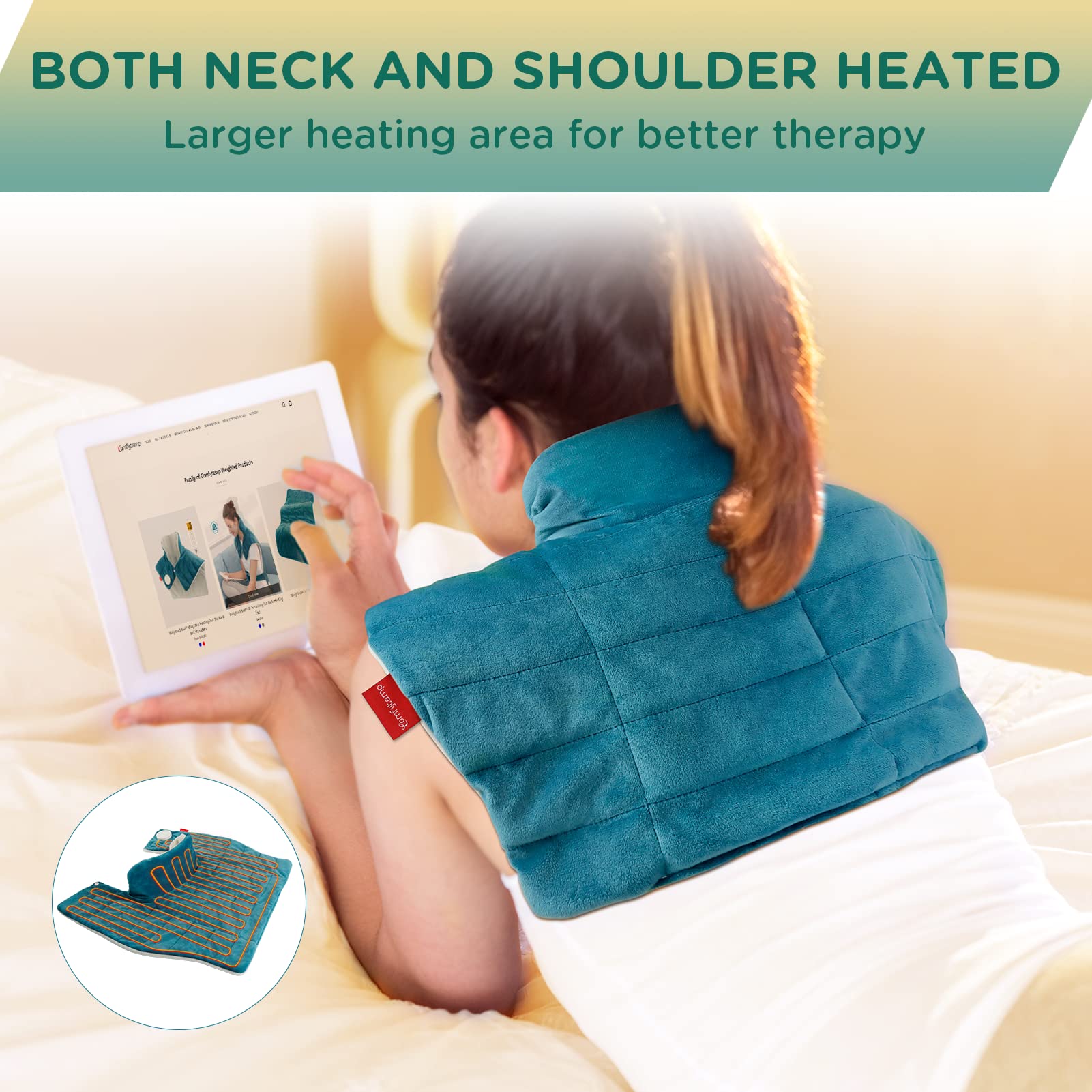 Comfytemp Heating Pad for Neck and Shoulders and Back, 2.6lb Weighted Electric Heat Pad for Pain Relief, Large FSA Eligible Heated Wrap, 9 Heat Settings, 11 Auto-Off, Gifts for Women Men Mom Dad