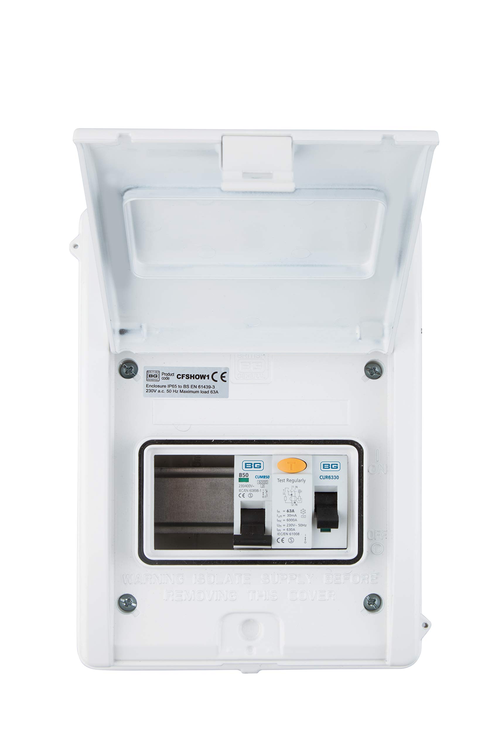 BG Electrical Circuit Protection Shower Kit, IP65 Rated Metal Enclosure, 63 Amp, 240 x 176 mm