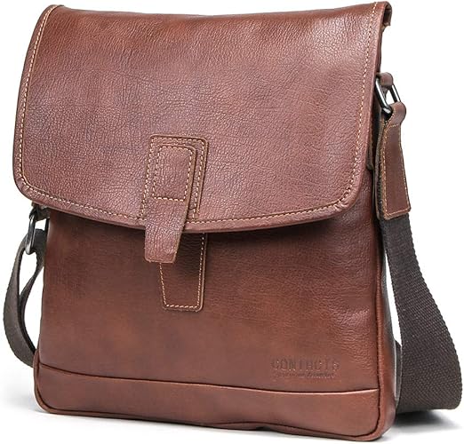 Amazon コンタクトズ Contacts 本革 メンズ ショルダーバッグ レザー ポーチ 小物入バッグ 2way ボディバッグ 牛本革 シンプル 斜め掛け ショルダー 大人 カジュアル 誕生日 プレゼント 彼氏 男性 ワンショルダー 軽量 タテ型 ショルダーバッグ