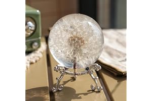 PLETMIN Real 60mm Dandelion Paperweight, Dandelion Resin Crystal Ball with Stand, Office Desktop Home Decor Gift for Dad,Mom,Teacher, Birthday, Wedding Valentine's Mother's Father's Day Gifts