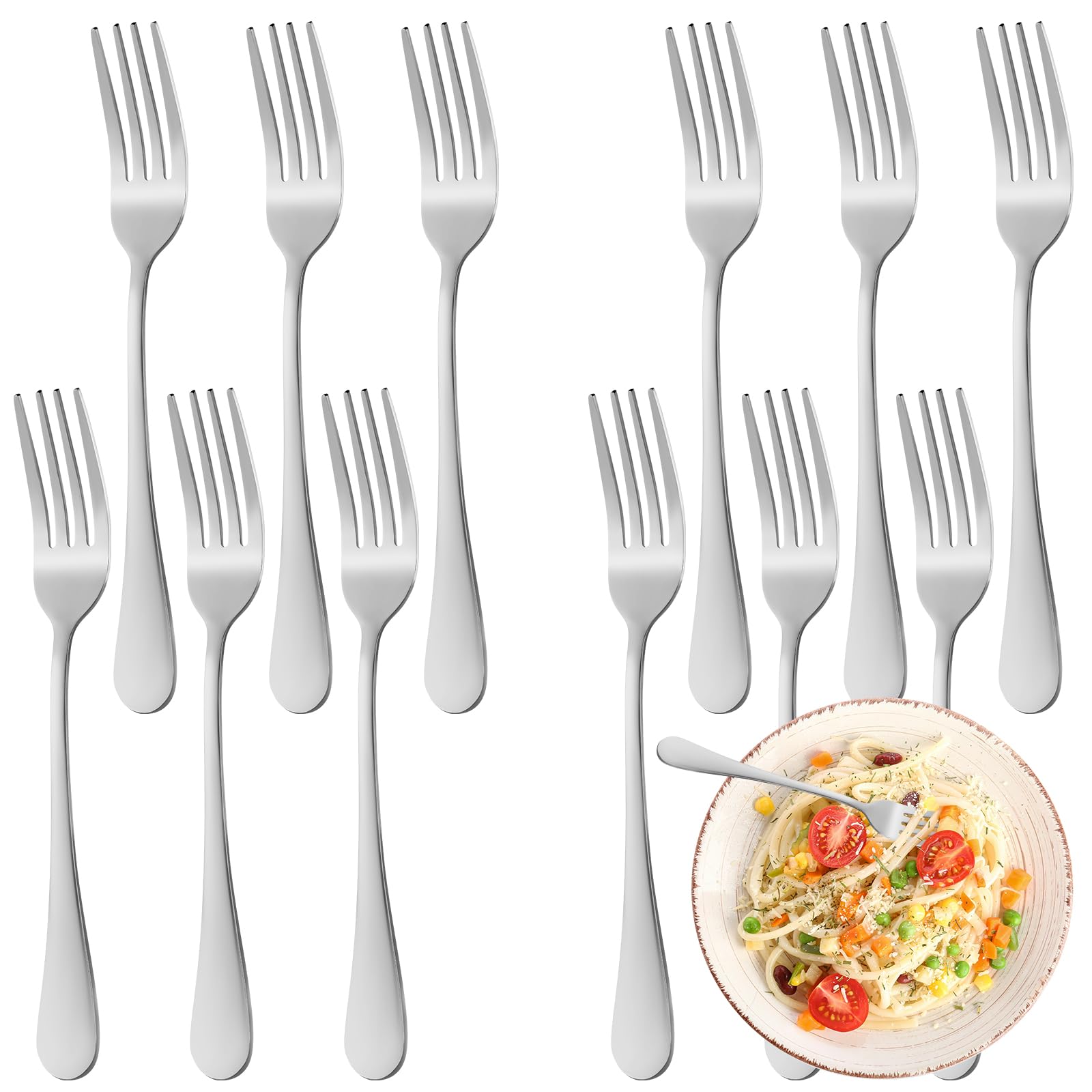 Photo 1 of 12 Piece Dinner Forks Set, Food-Grade Stainless Steel Forks Silverware, Cutlery Fork, Salad Fork, Metal Forks for Home, Kitchen or Restaurant, Mirror Polished, Dishwasher Safe - 7.3 Inch