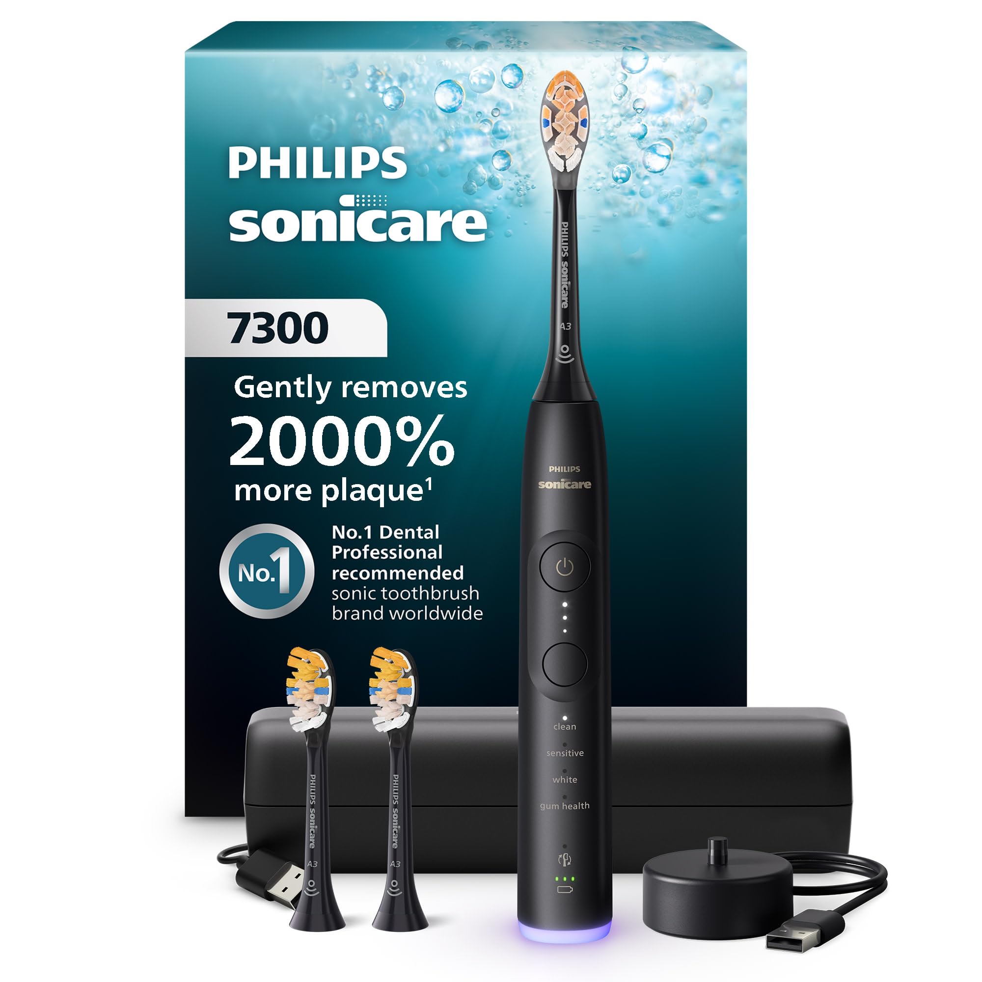 Photo 1 of Philips Sonicare 7300 Series Electric Toothbrush - Next-Generation Sonicare Technology, Pressure Sensor, 12 Brushing Settings, SmarTimer, BrushPacer, 21-Day Runtime, Travel Case, Black, HX7421/07