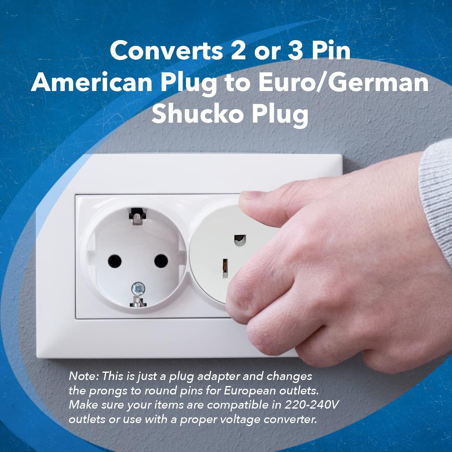 OREI American USA To European Plug Adapter – Type E/F Schuko Plug Adapter - Use in Germany, France, & More - CE Certified – For Mobile, Laptop & Camera Chargers - 6 Pack