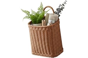 Wicker Hanging Basket Woven Wicker Wall Baskets for Front Door Hanging Wall Basket with Handle for Flowers Small Plants Farmh