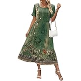 Zeagoo Womens Summer Dresses 2026 Casual Midi Dress Flowy Sundress Ruffle Short Sleeve Tiered Dresses A Line Boho Dress