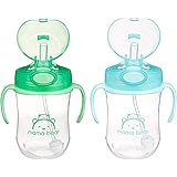 Amazon Brand - Mama Bear Weighted Straw Sippy Cup, Pack of 2, Blue/Green