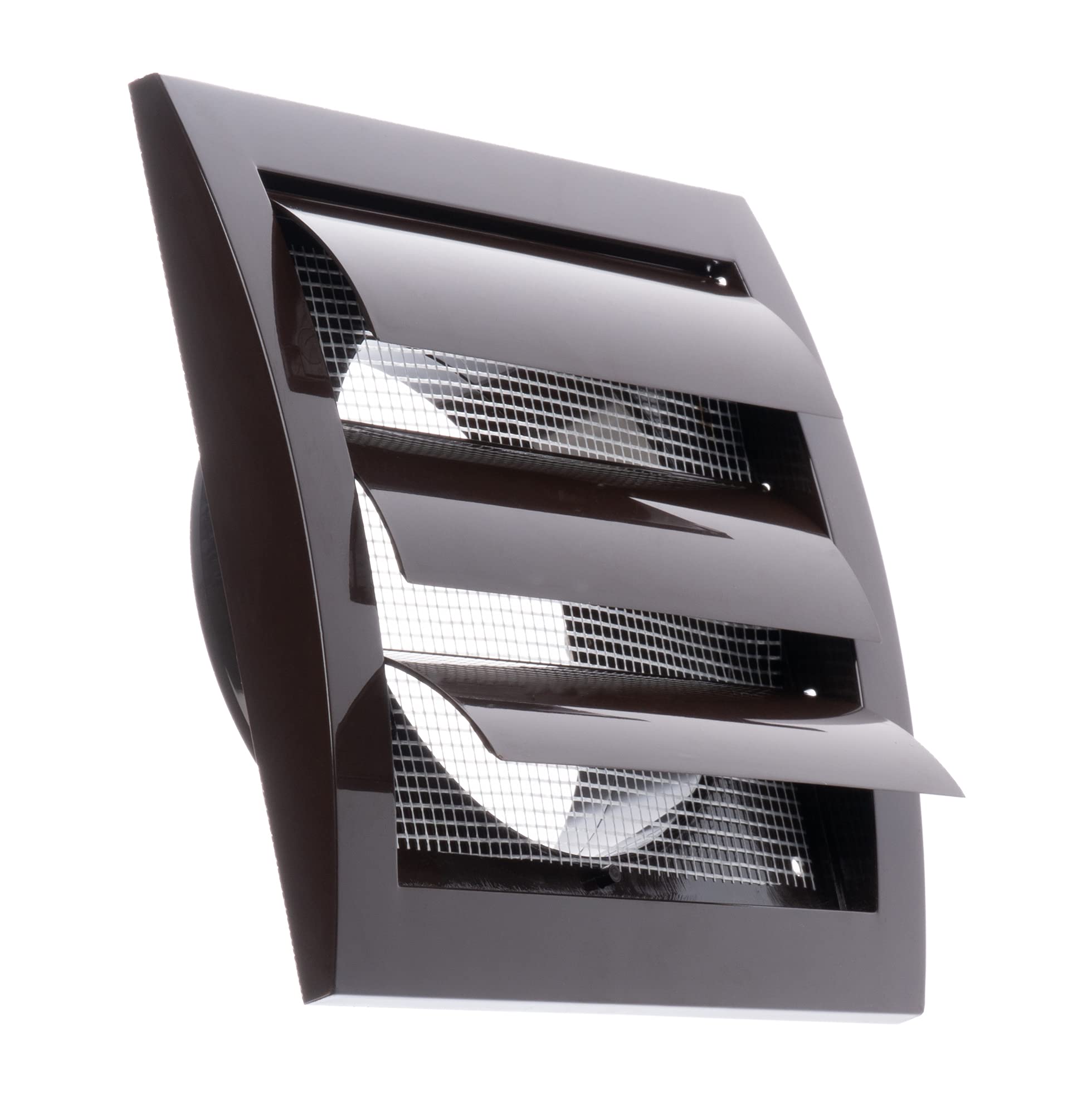 Steinberg14 Brown 100mm / 4'' Plastic Gravity Grille - Ducting Air Ventilation Cover with Round Spigot and Non-Return Gravity Shutters