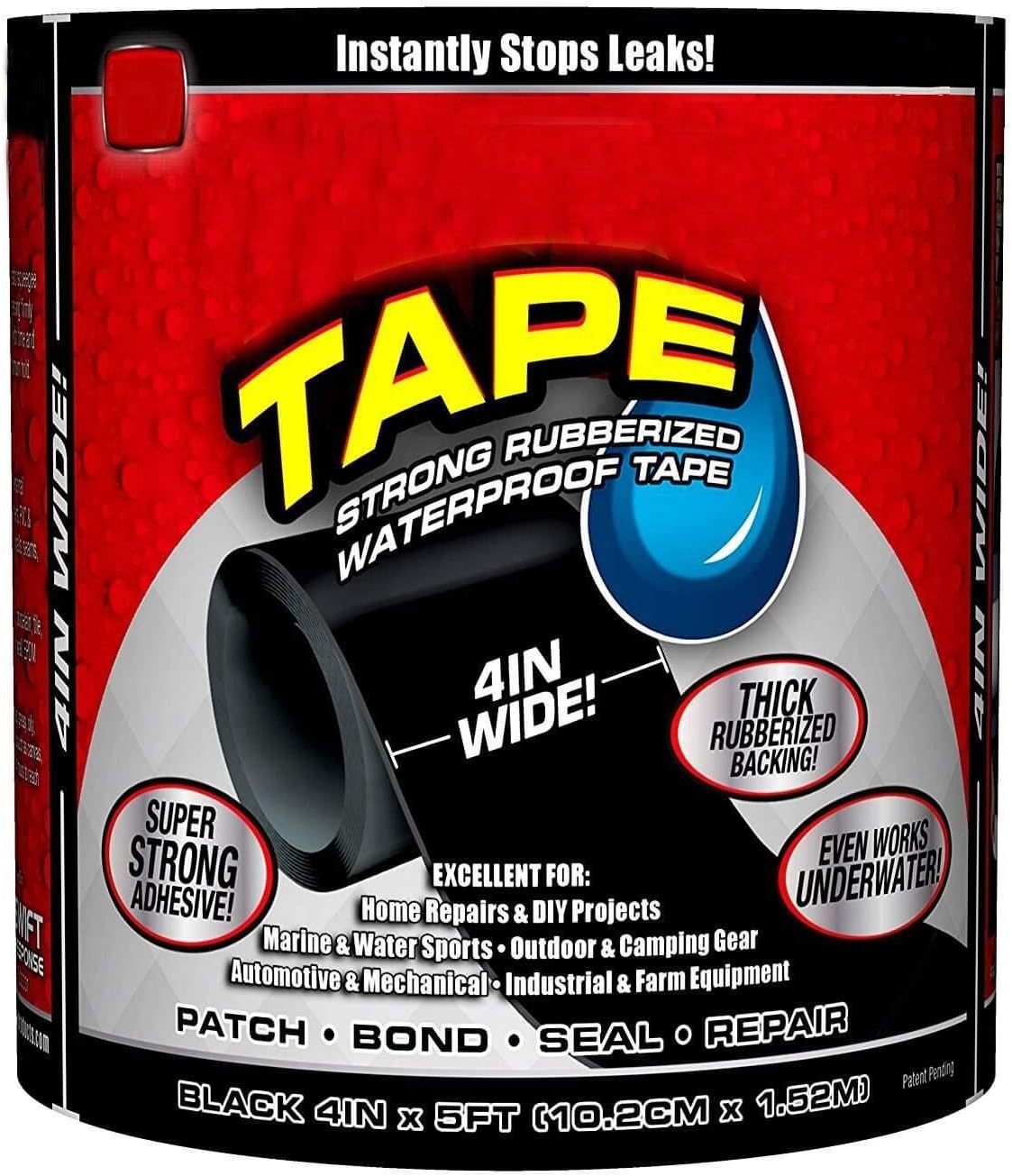 Hayan PVC Rubberized Waterproof Flex Seal Strong Adhesive Sealant Tape for Any Surface , Stops Leaks Like Garden Hose Pipe Water Bonding Kitchen Sink Toilet Tub Water Tank (Large, Black)