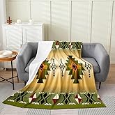 Erosebridal Aztec Boho Fleece Throw Blanket Throw 50x60 Inch Western Indian Flannel Blanket for Kids Teens Adults Ethnic Tribal Exotic Green Red Lightweight Room Decor