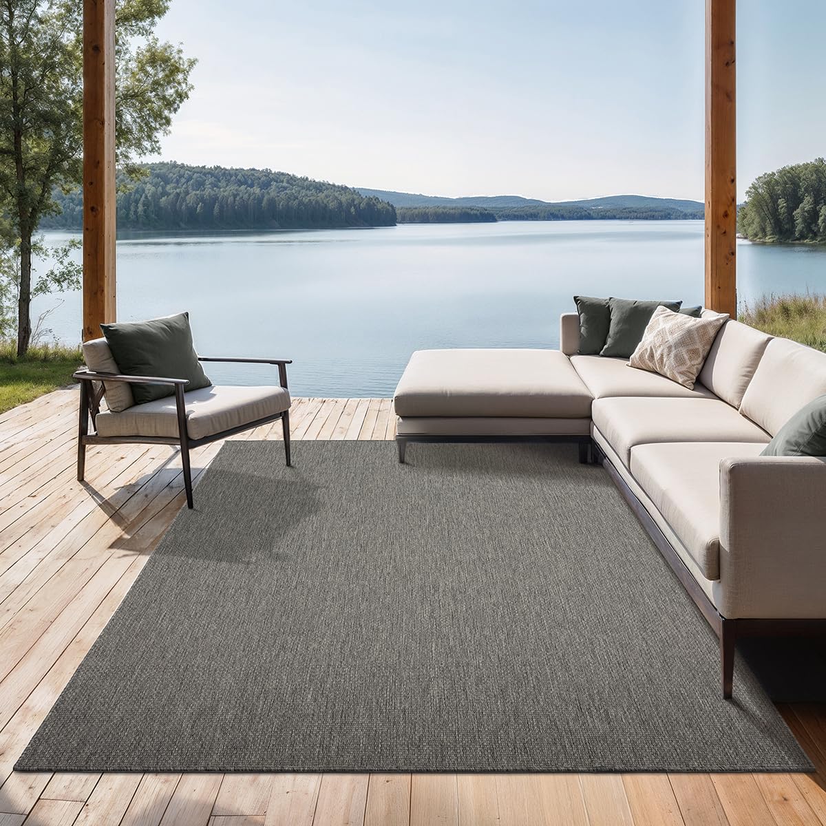 the carpet Mistra Robust Outdoor Rug, Modern, Weatherproof and UV-Resistant, for Balcony, Patio and Conservatory, But Also Suitable for Kitchen or Dining Room, Anthracite, 80 x 150 cm