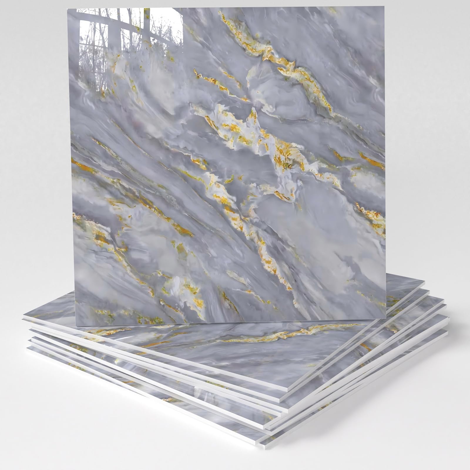 20-Pack Peel and Stick Bleu Or Marble Tiles