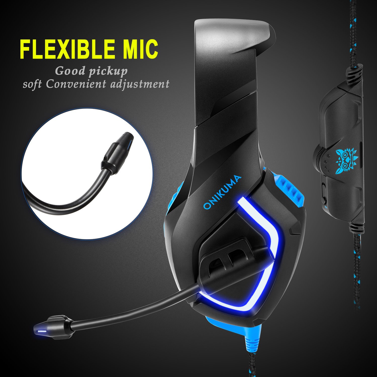 ZaKitane LED Light Gaming Headset PS4 MIC,3.5mm Over-Ear Headphone Earphone for X box One s Game Headsets Volume Control,Comfortable Stereo Bass Noise Cancelling USB Gamer PC Laptop Headphones