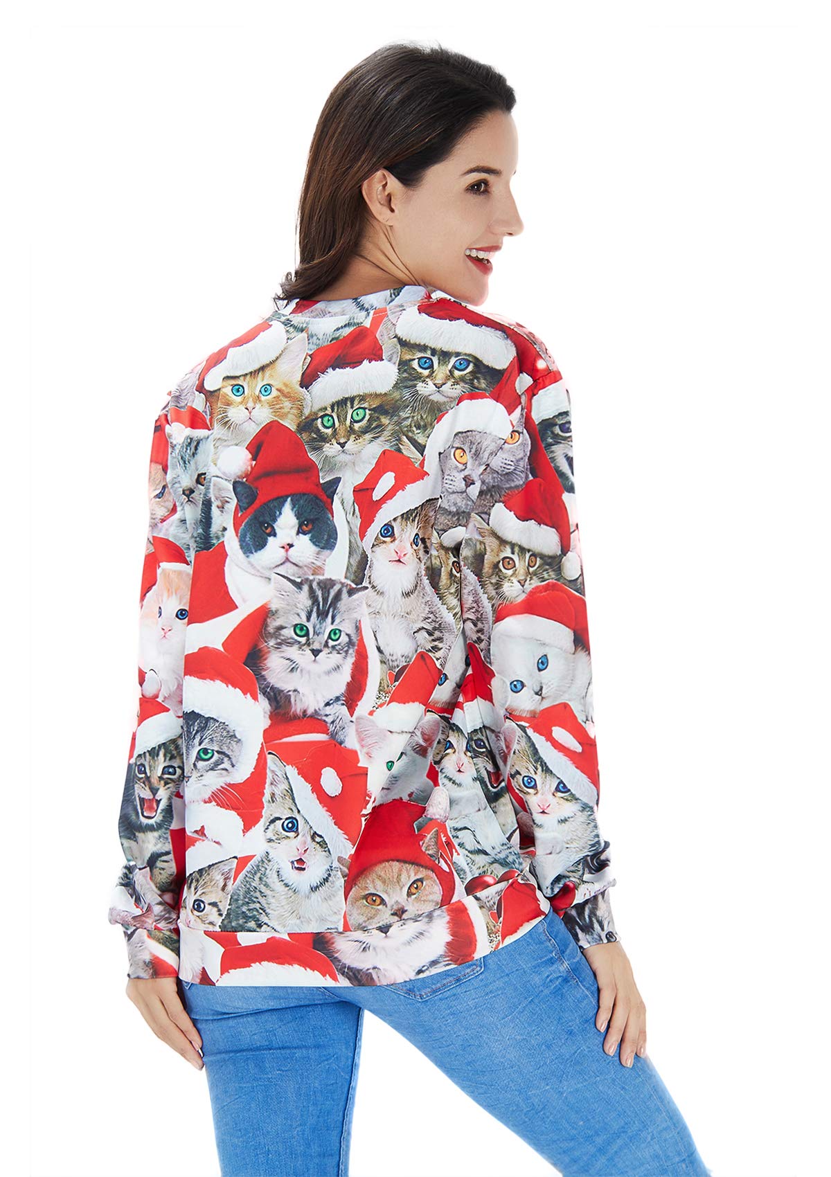 RAISEVERN Unisex Lustige hässliche Weihnachten Cat Print Hipster Neuheit Pullover Pullover Sweatshirt für Damen Herren
