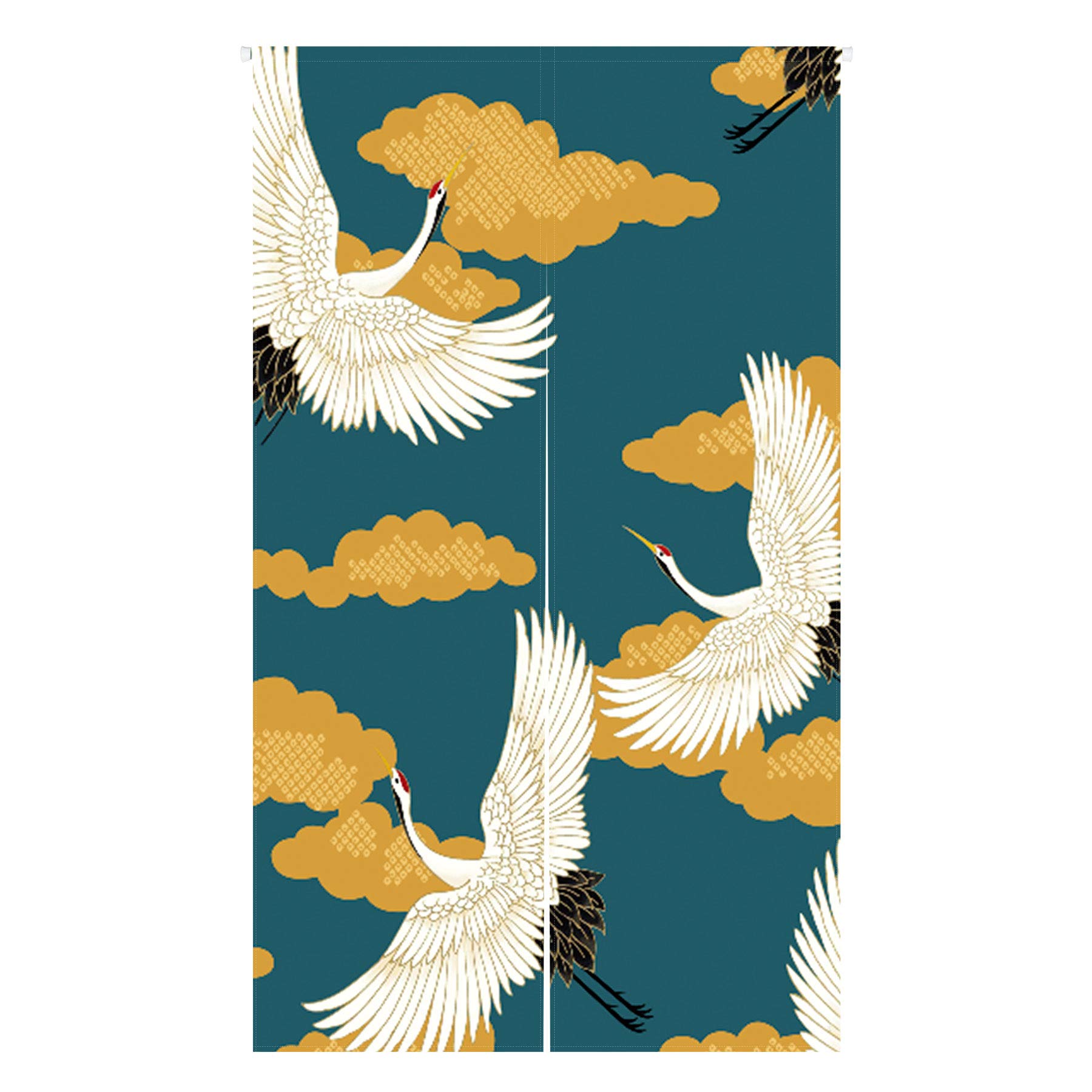 LIGICKY Noren Japanese Style Doorway Curtain Window Treatment Door Tapestry for Home Decoration (Cranes-Green, 33.5"x 59")