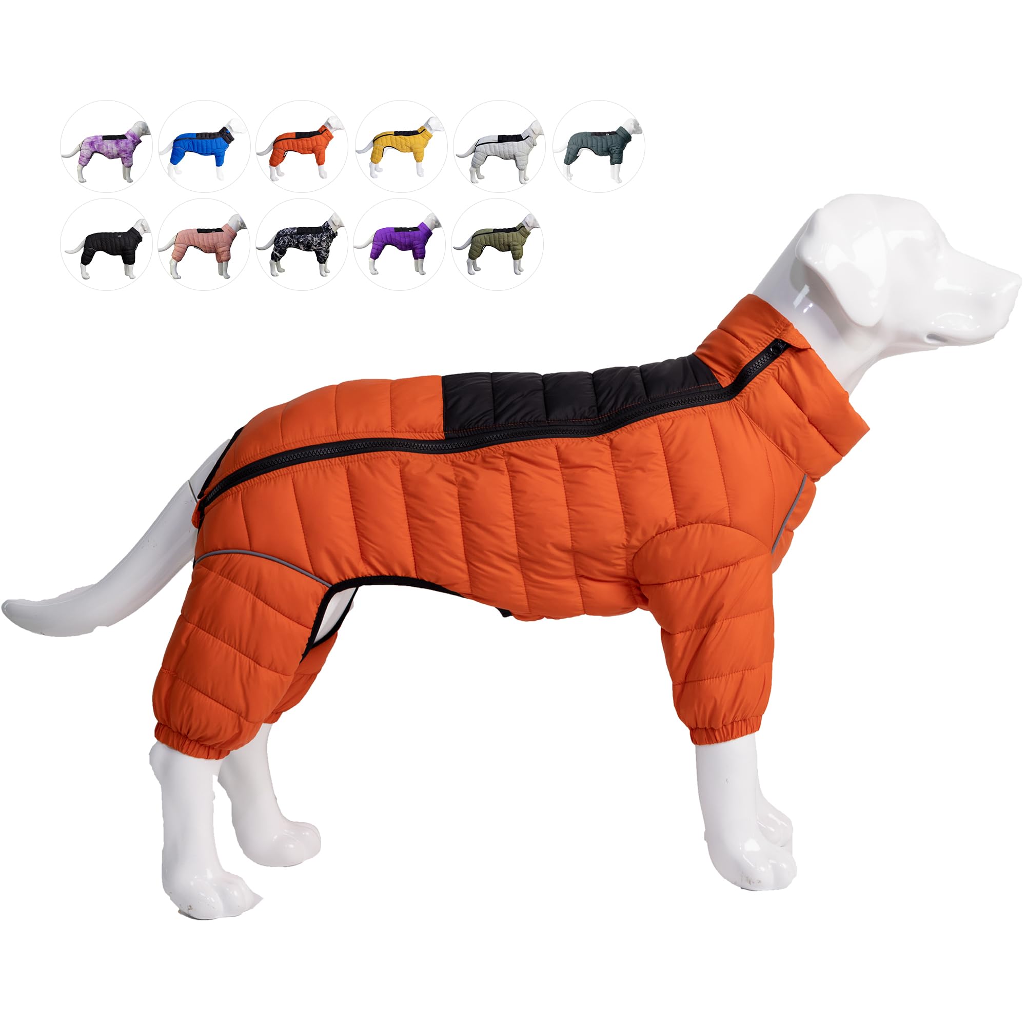 Warm Dog Coat, 4 Legs Covered Waterproof Windproof Reflective Vest, Zippered Adjustable Outdoor Snow Jacket for Small Medium Large Dogs, Orange S — image 1