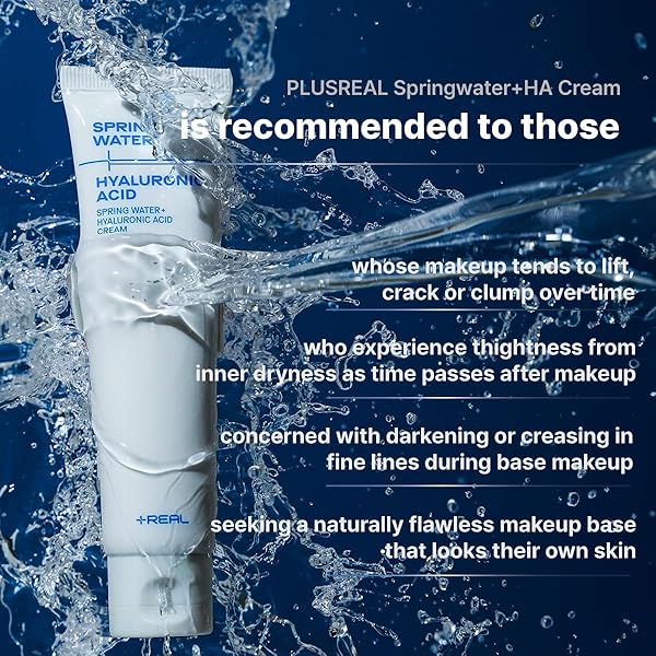 PLUSREAL SPRING WATER + HYALURONIC ACID CREAM｜LIGHTWEIGHT AM/PM DEEP HYDRATING FACE MOISTURIZER FOR GLASS SKIN MAKEUP