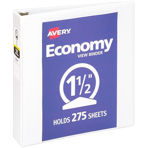 Avery Economy View 3 Ring Binder, 1.5" Round Rings, 1 White Binder (05726)