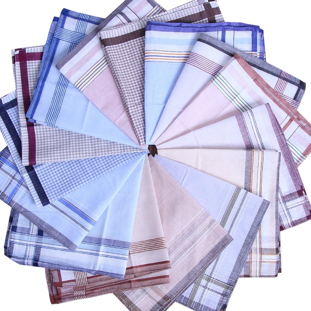 BoosKey 100% Cotton Handkerchiefs Hankies Classic for Men Women Unisex Large Soft - 6 12 24pcs
