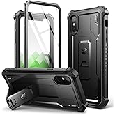 Dexnor for iPhone X/iPhone Xs Case, [Built in Screen Protector and Kickstand] Heavy Duty Military Grade Protection Shockproof Protective Cover for iPhone X/iPhone Xs, Black